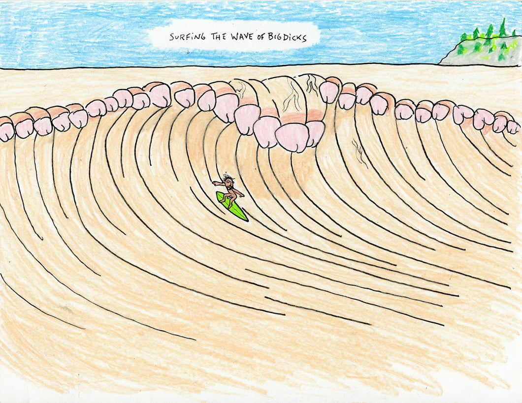 SURFING WAVE OF BIG DICKS (3 ORIGINAL DRAWINGS)