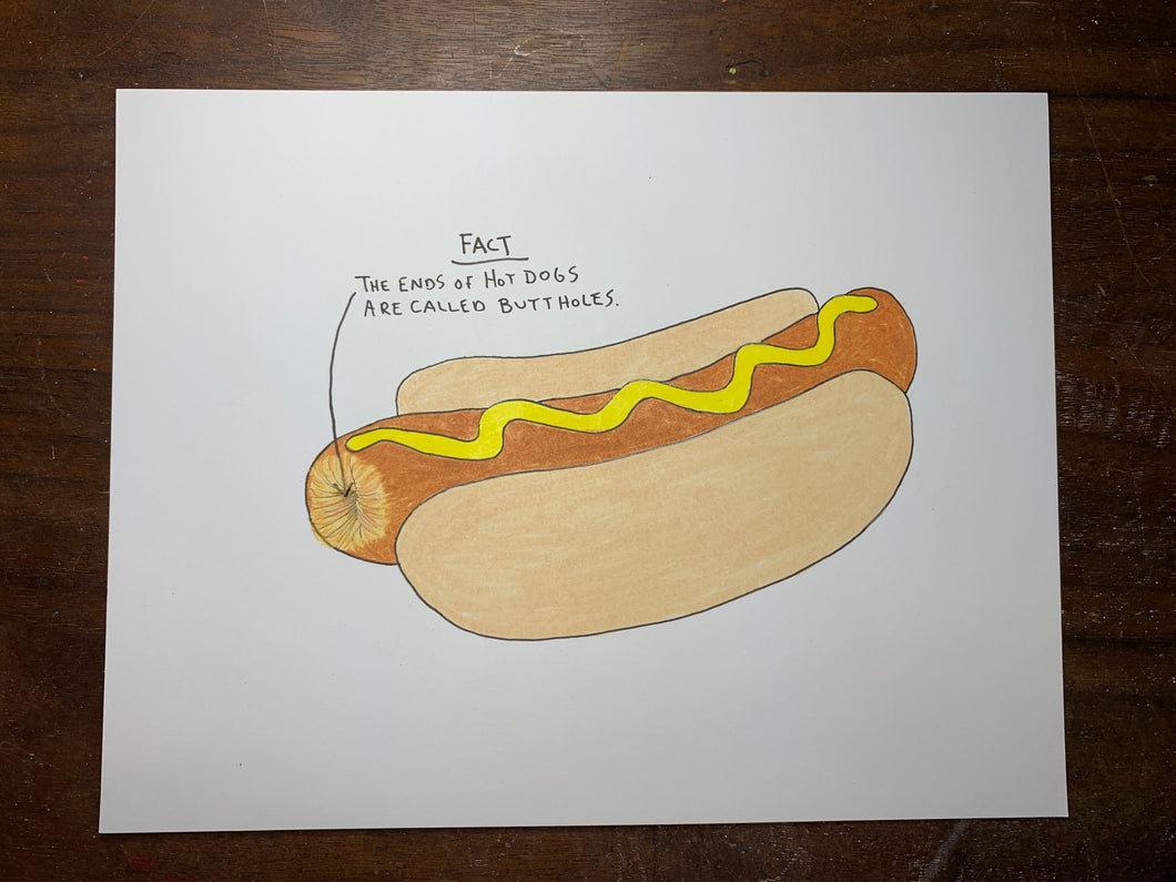 The Ends of Hot Dogs are called Buttholes Original Drawing