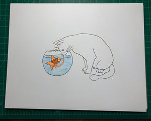 CAT SUCKS GOLDFISH DICK Original Drawing