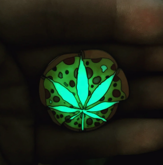 Glow in the dark pizza weed pin