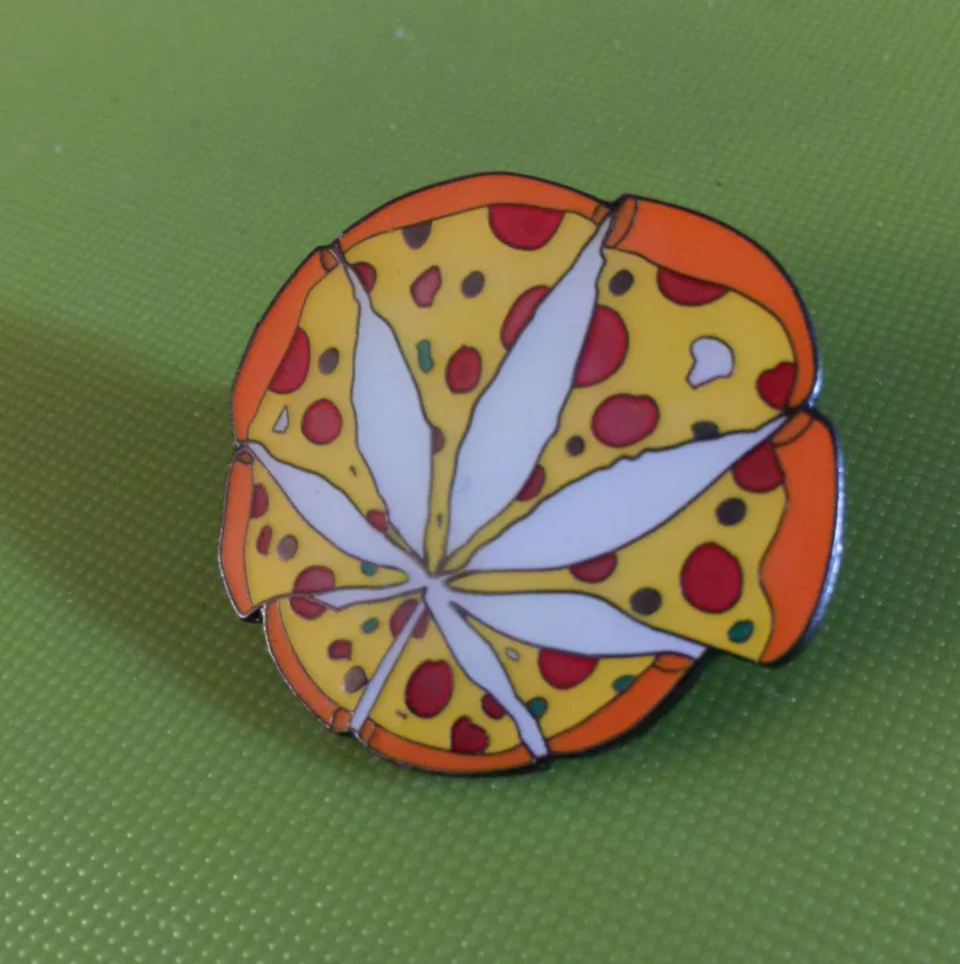 Glow in the dark pizza weed pin