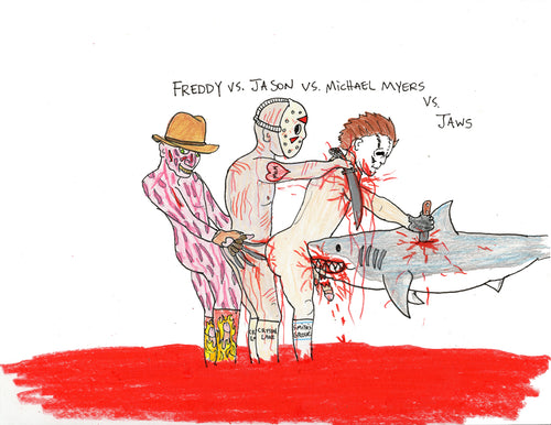 FREDDY VS JASON VS MICHAEL MYERS VS JAWS ORIGINAL DRAWING