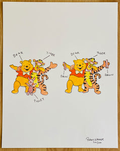 COMBO DEAL! POOH IDIOTS T & POOH BACON PRINT SIGNED (11"x14")
