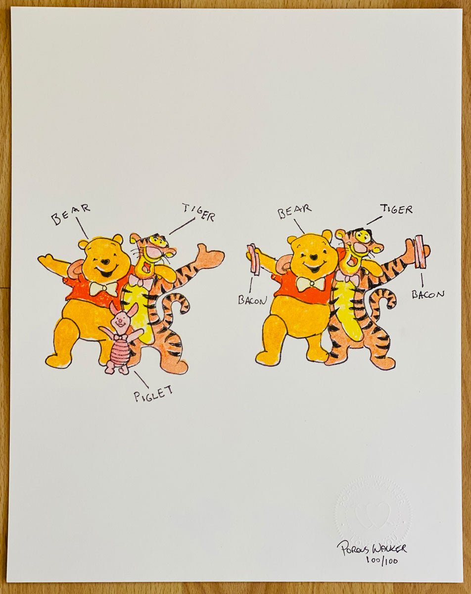 COMBO DEAL! POOH IDIOTS T & POOH BACON PRINT SIGNED (11